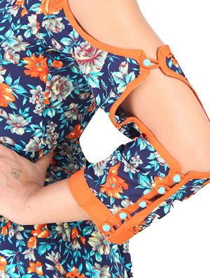 cut out sleeved floral a-line dress - 16708921 - Standard Image - 4