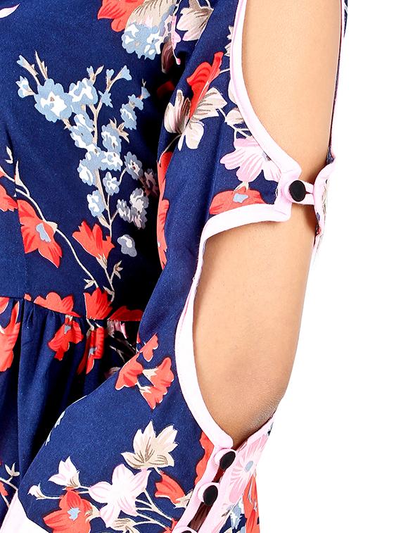 cut out sleeved floral a-line dress - 16708922 - Zoom Image - 4