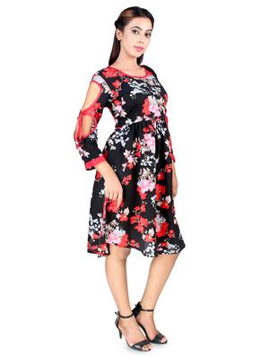 cut out sleeved floral a-line dress - 16708924 - Standard Image - 2