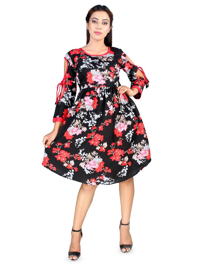 cut out sleeved floral a-line dress - 16708924 - Zoom Image - 1