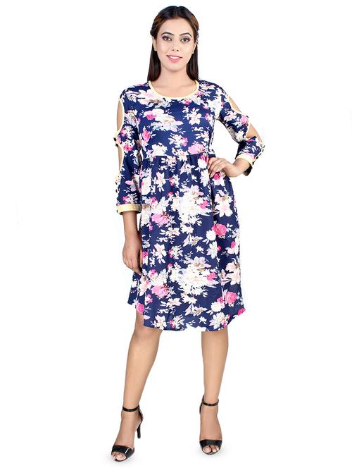 cut out sleeved floral a-line dress - 16708926 - Standard Image - 1