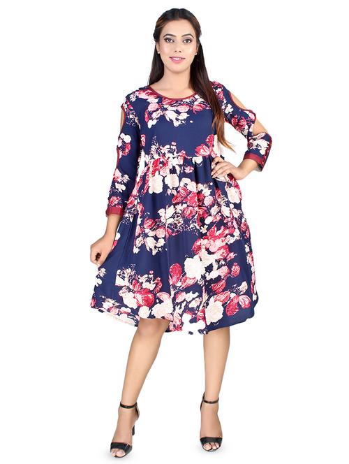 cut out sleeved floral a-line dress - 16708927 - Standard Image - 1