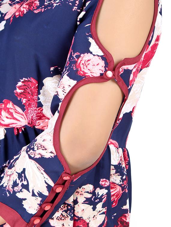 cut out sleeved floral a-line dress - 16708927 - Zoom Image - 4