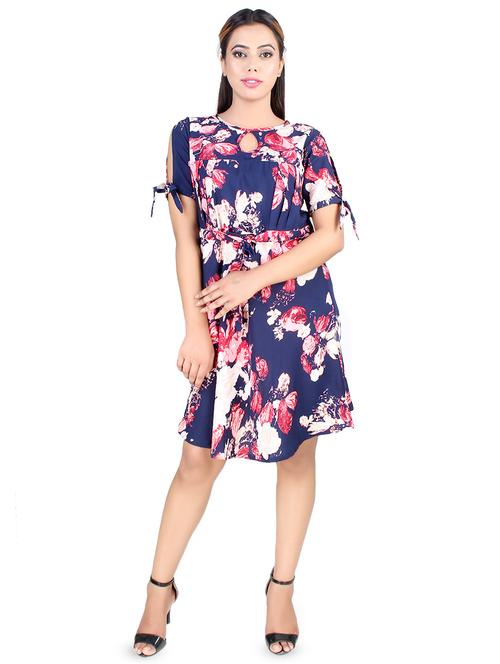 tie knot sleeved floral a-line dress - 16708929 - Standard Image - 1