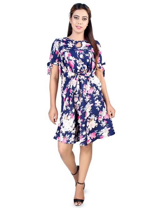 tie knot sleeved floral a-line dress - 16708930 - Standard Image - 1
