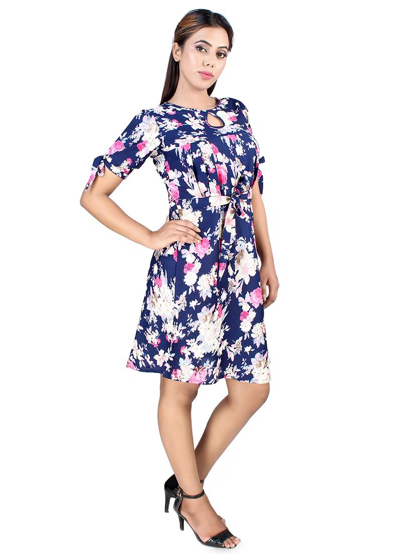tie knot sleeved floral a-line dress - 16708930 - Zoom Image - 2