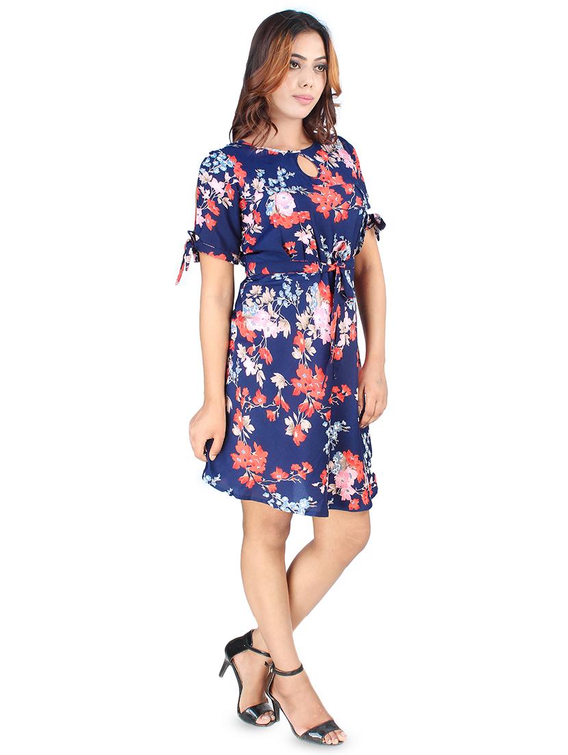 tie knot sleeved floral a-line dress - 16708931 - Zoom Image - 2