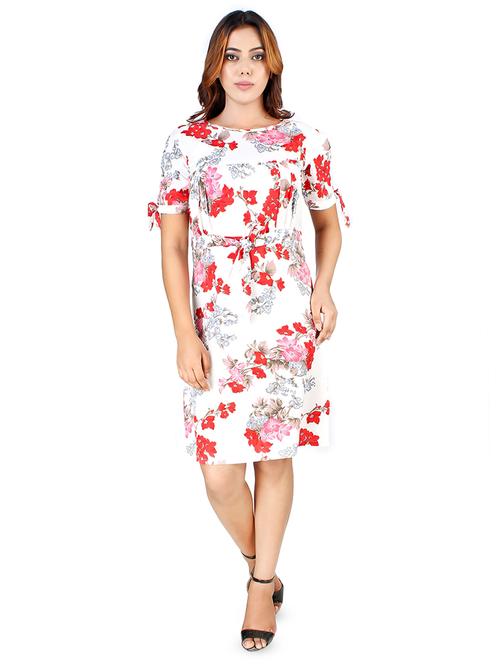 tie knot sleeved floral a-line dress - 16708933 - Standard Image - 1