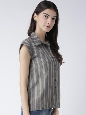 cap sleeves striped shirt - 16708953 - Standard Image - 2