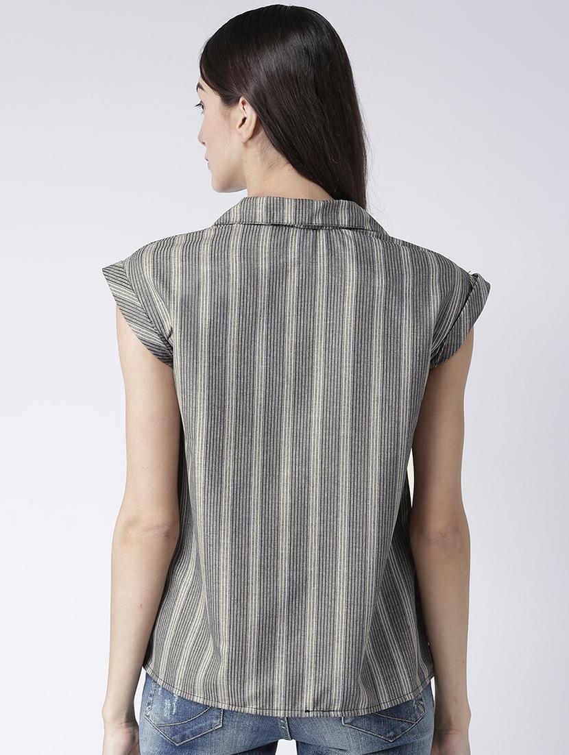 cap sleeves striped shirt - 16708953 - Zoom Image - 3