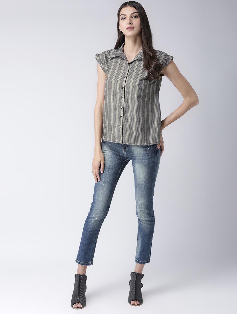 cap sleeves striped shirt - 16708953 - Zoom Image - 4