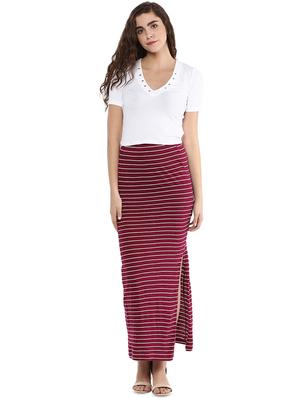 high rise side slit striped skirt - 16709126 - Standard Image - 4