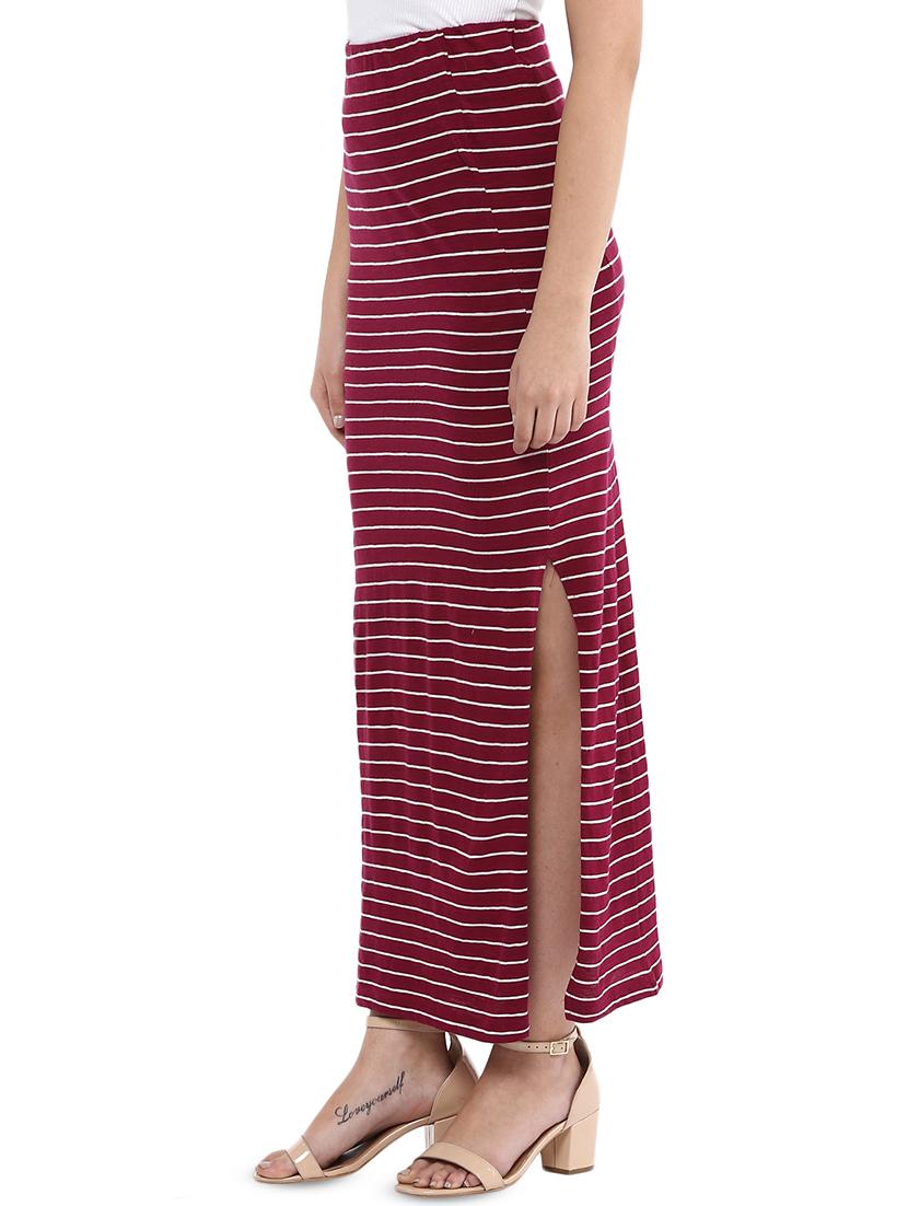 high rise side slit striped skirt - 16709126 - Zoom Image - 2