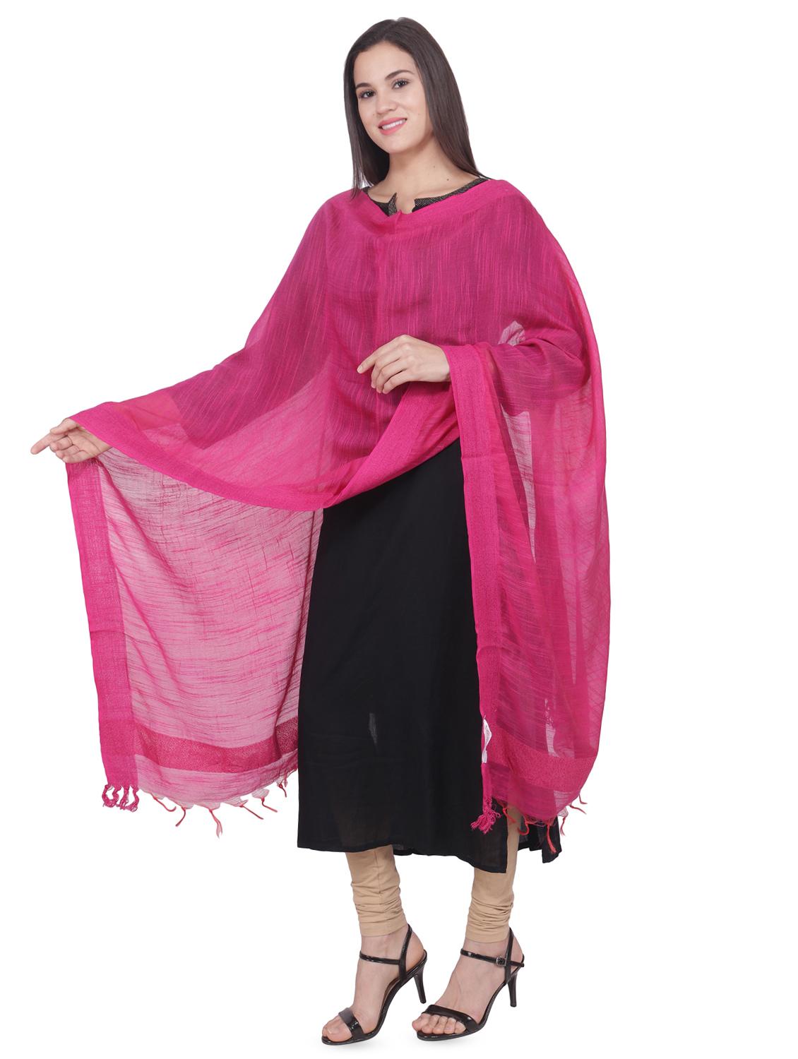 fuchsia silk plain dupatta - 16709404 - Zoom Image - 3
