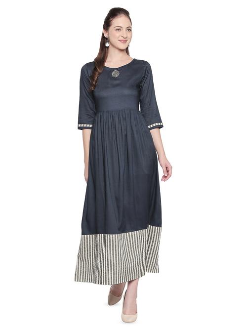 solid contrast hem kurta - 16709481 - Standard Image - 1