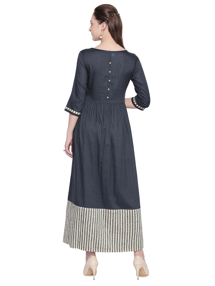 solid contrast hem kurta - 16709481 - Zoom Image - 3