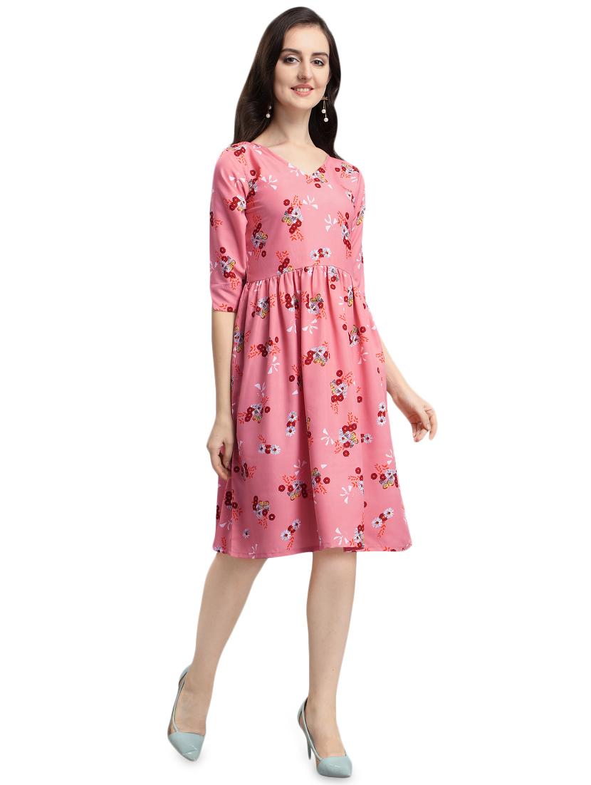 v-neck gathered floral a-line dress - 16709699 - Zoom Image - 1