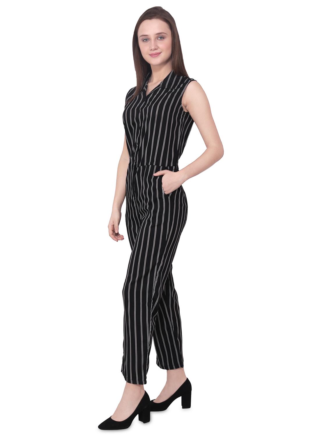 shirt collar striped jumpsuit - 16709748 - Zoom Image - 2