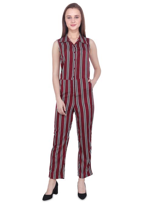 shirt collar striped jumpsuit - 16709749 - Standard Image - 1