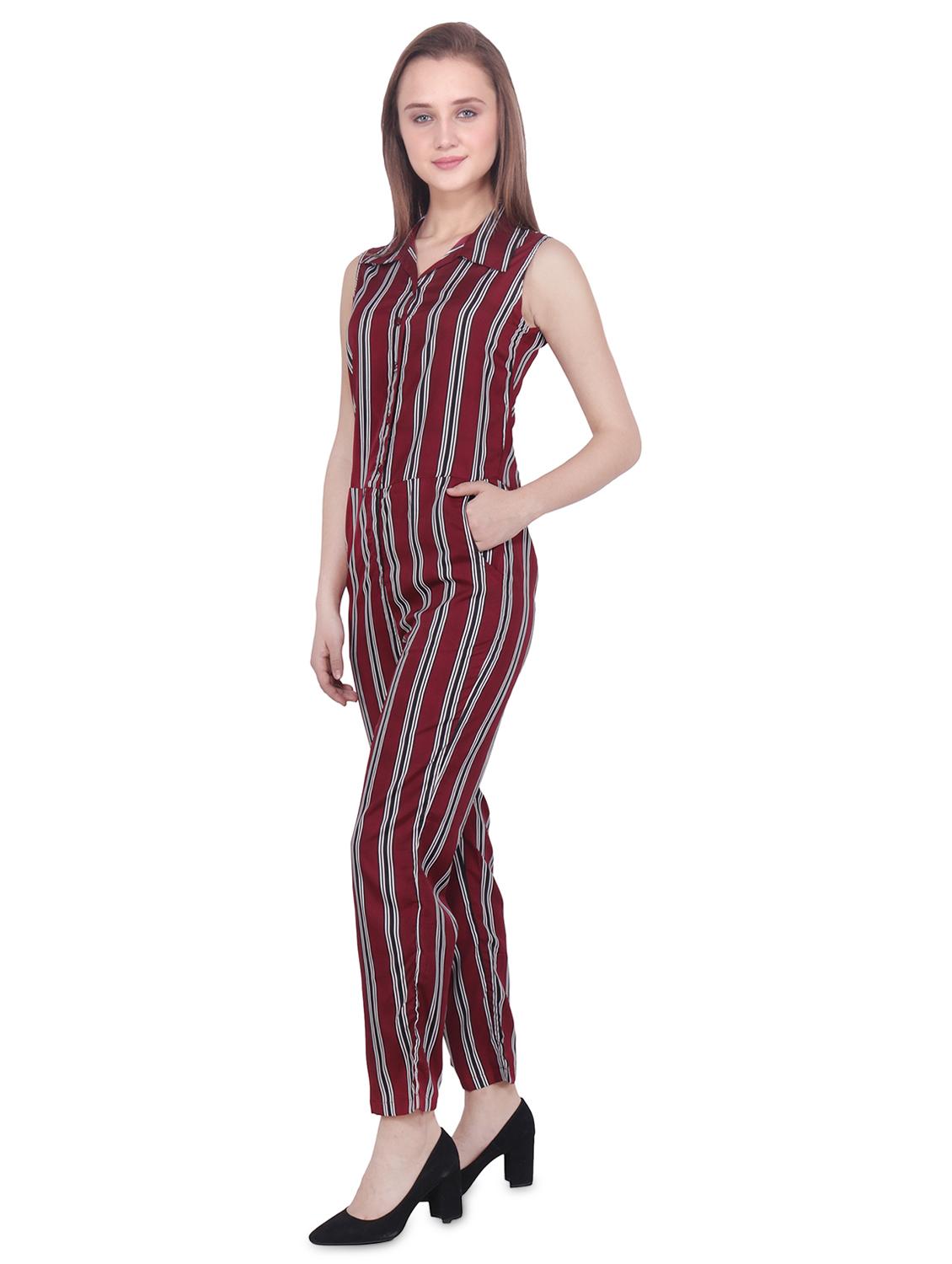 shirt collar striped jumpsuit - 16709749 - Zoom Image - 2