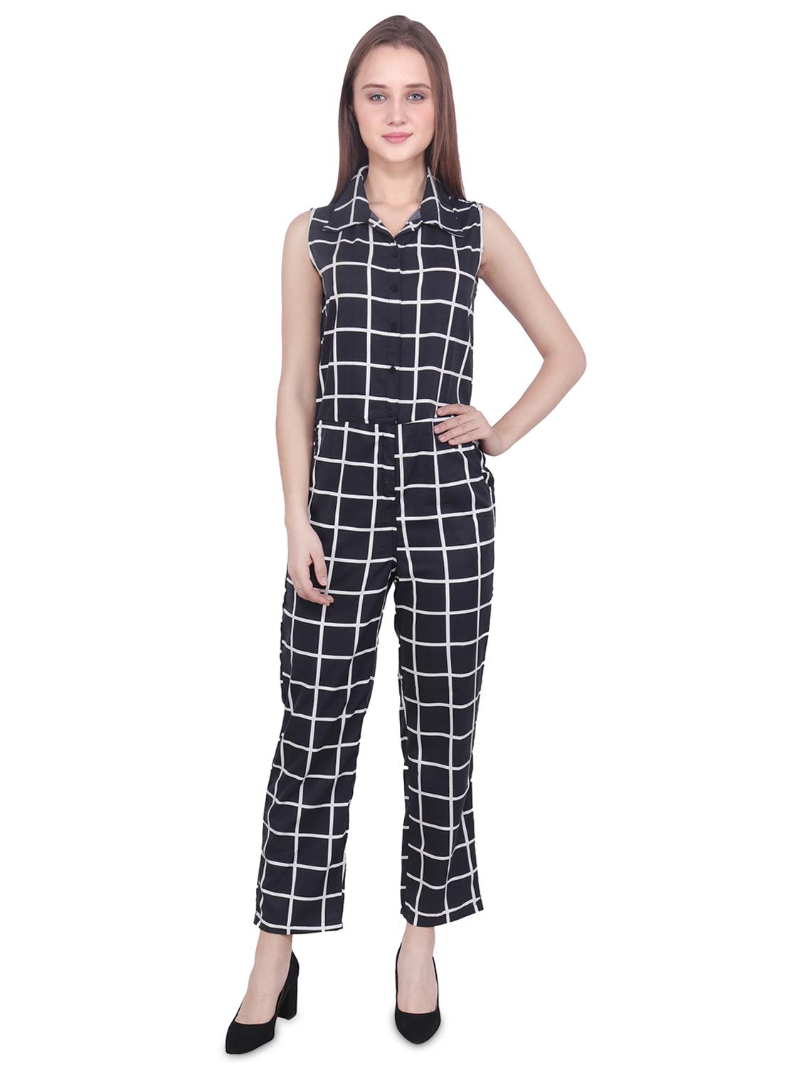 shirt collar checkered jumpsuit - 16709750 - Zoom Image - 1