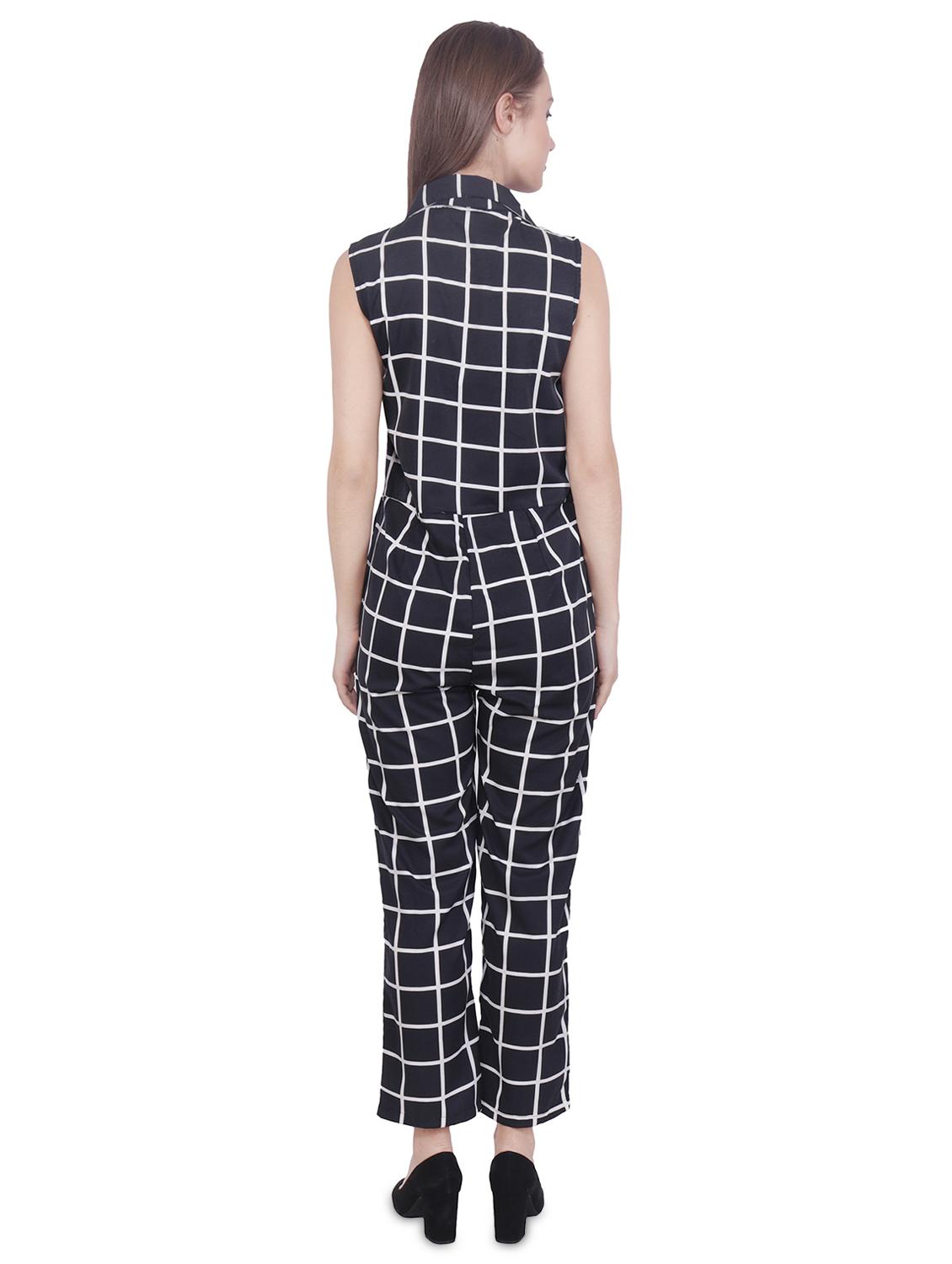 shirt collar checkered jumpsuit - 16709750 - Zoom Image - 3