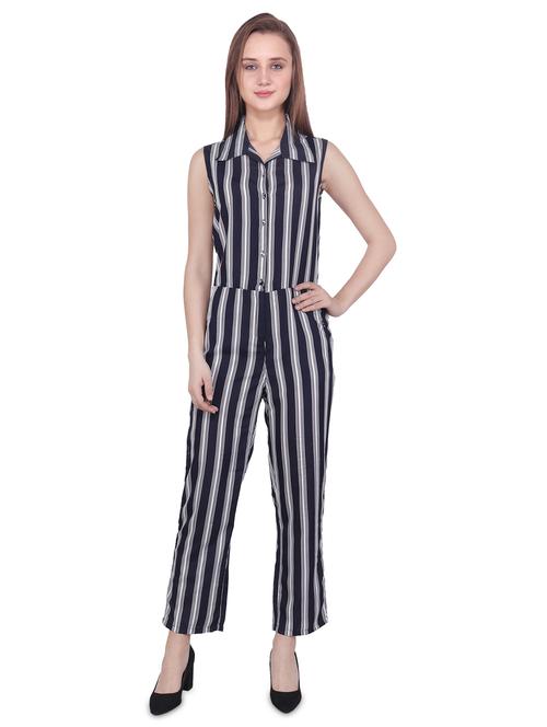shirt collar striped jumpsuit - 16709751 - Standard Image - 1