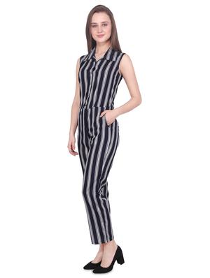 shirt collar striped jumpsuit - 16709751 - Standard Image - 2