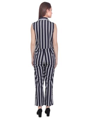 shirt collar striped jumpsuit - 16709751 - Standard Image - 3
