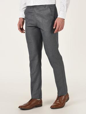 grey solid flat front formal trouser - 16709817 - Standard Image - 2