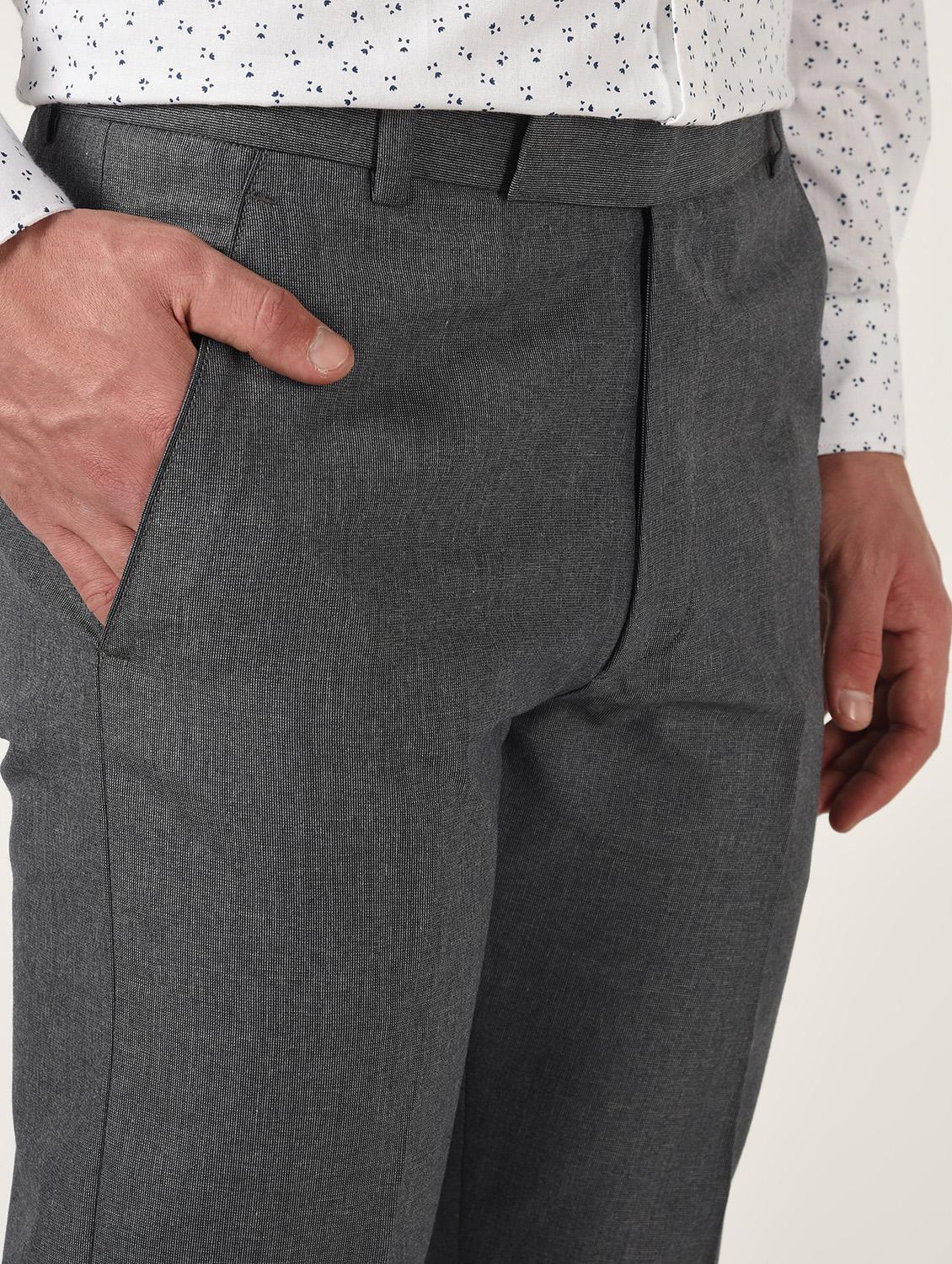 grey solid flat front formal trouser - 16709817 - Zoom Image - 5