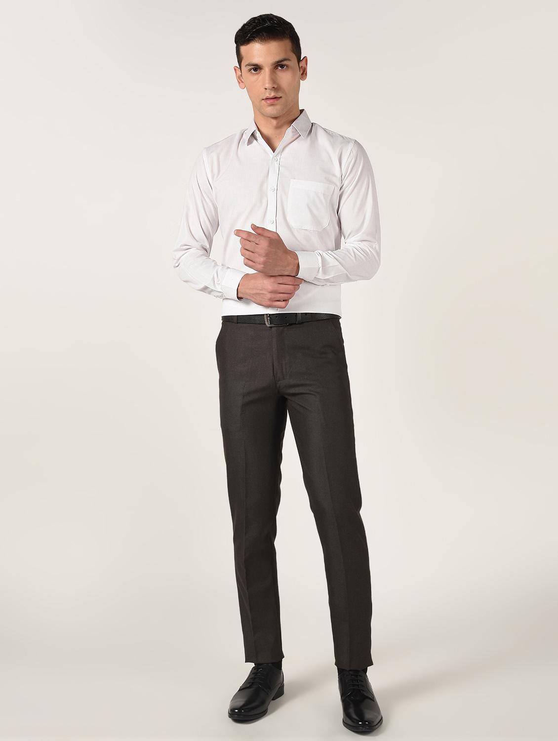brown textured flat front formal trouser - 16709820 - Zoom Image - 4