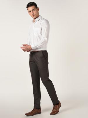 brown textured flat front formal trouser - 16709821 - Standard Image - 4