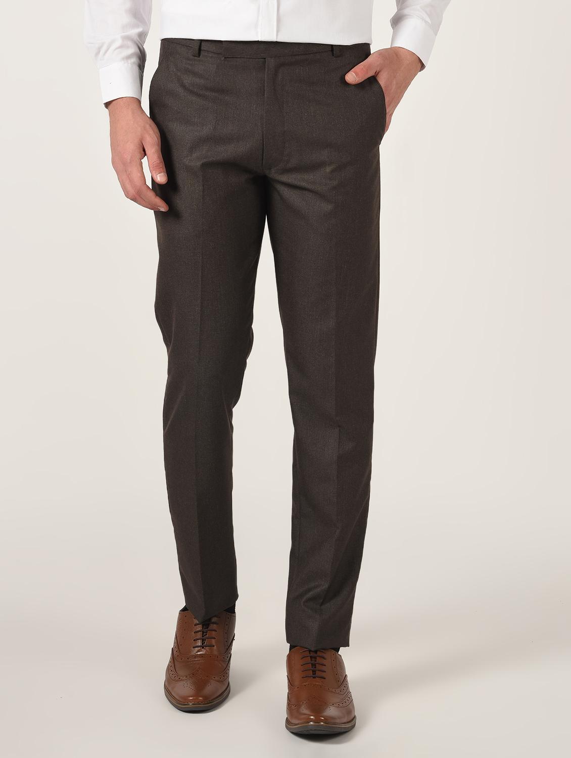 brown textured flat front formal trouser - 16709821 - Zoom Image - 1
