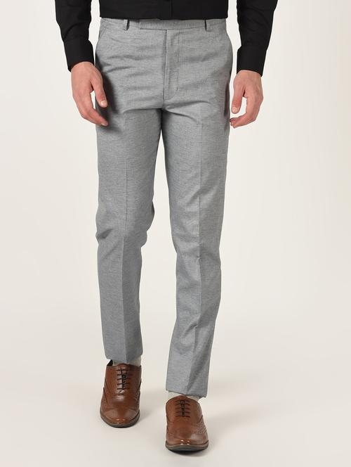 grey solid flat front formal trouser - 16709827 - Standard Image - 1