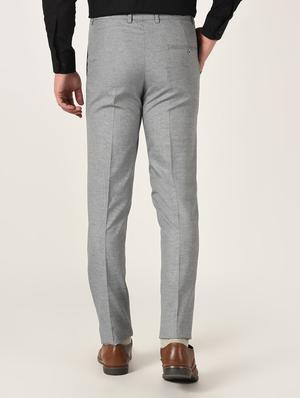 grey solid flat front formal trouser - 16709827 - Standard Image - 3