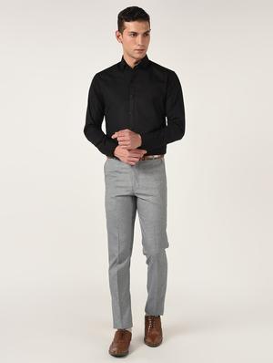grey solid flat front formal trouser - 16709827 - Standard Image - 4