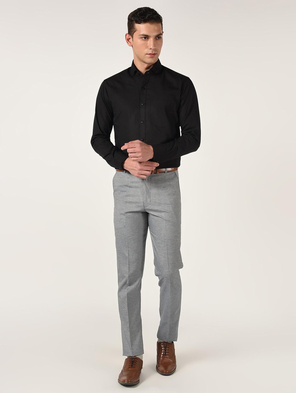 grey solid flat front formal trouser - 16709827 - Zoom Image - 4