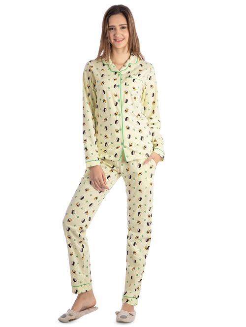 lapel neck quirky nightwear set - 16710443 - Very Small Image - 1