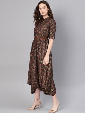 floral print asymmetric ethnic dress - 16710645 - Standard Image - 2