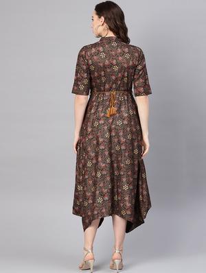 floral print asymmetric ethnic dress - 16710645 - Standard Image - 3