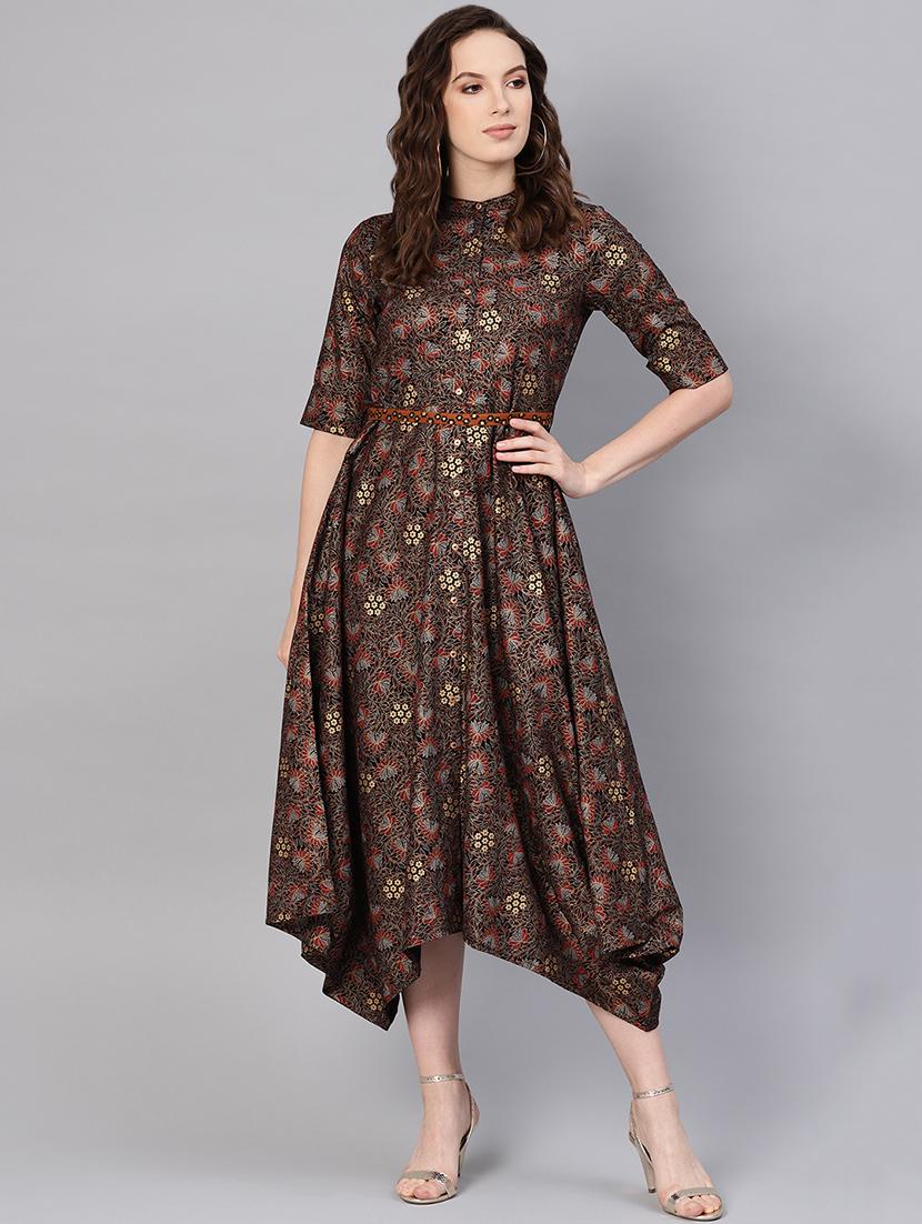 floral print asymmetric ethnic dress - 16710645 - Zoom Image - 1