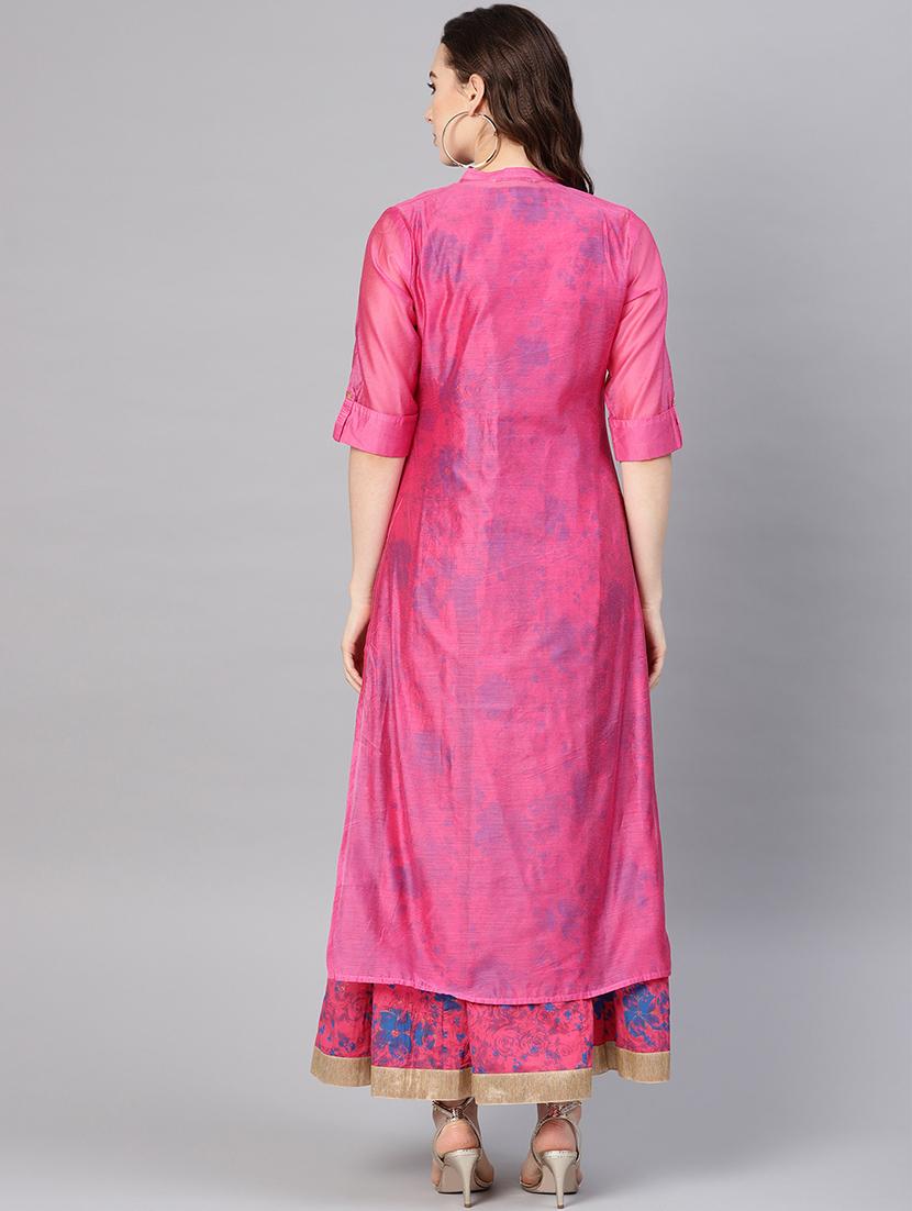 floral print layered ethnic dress - 16710646 - Zoom Image - 2