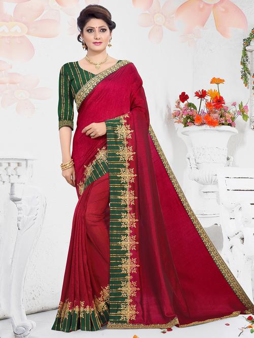 solid bordered saree with blouse - 16710672 - Standard Image - 1