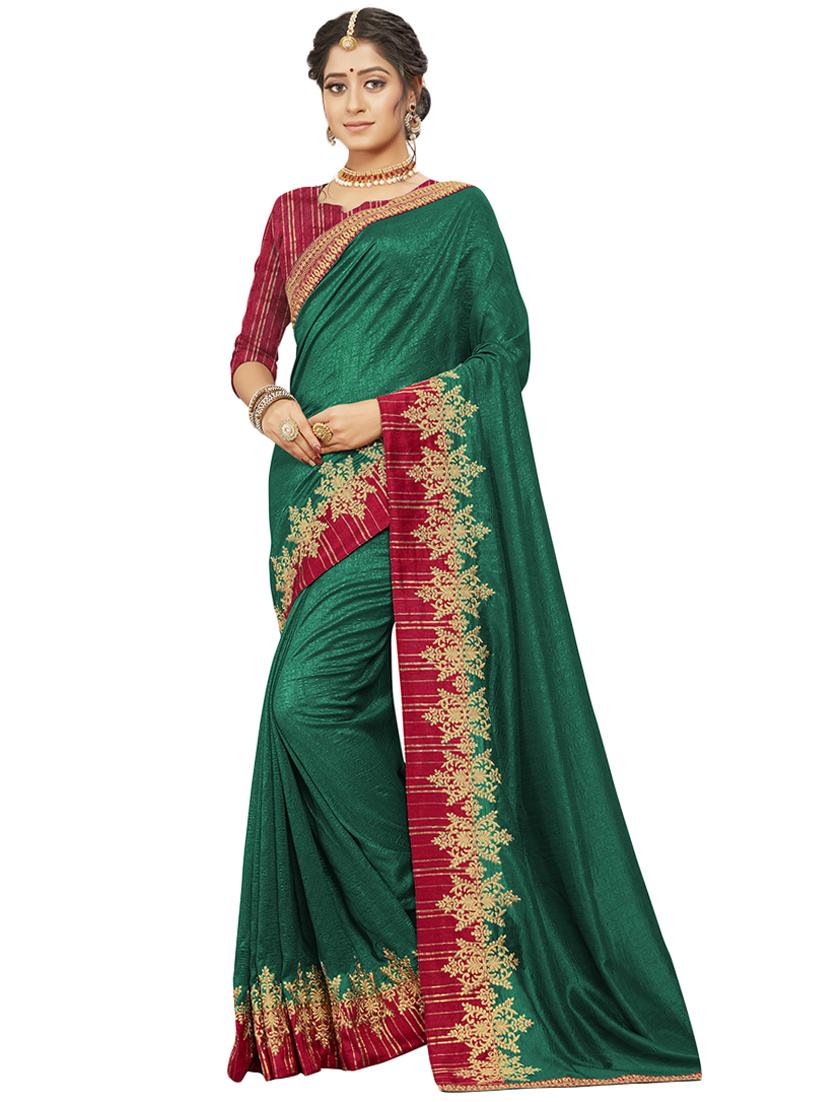 solid bordered saree with blouse - 16710681 - Zoom Image - 1