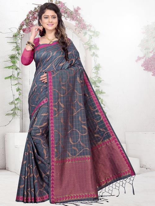 checkered banarasi saree with blouse - 16710686 - Standard Image - 1