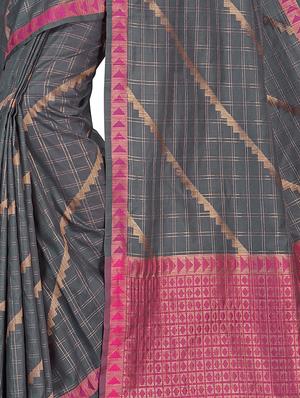 checkered banarasi saree with blouse - 16710687 - Standard Image - 2