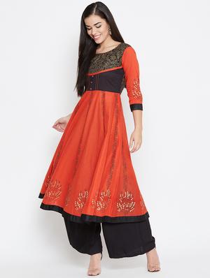 contrast yoke flared kurta - 16710705 - Standard Image - 2