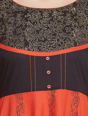 contrast yoke flared kurta - 16710705 - Standard Image - 4
