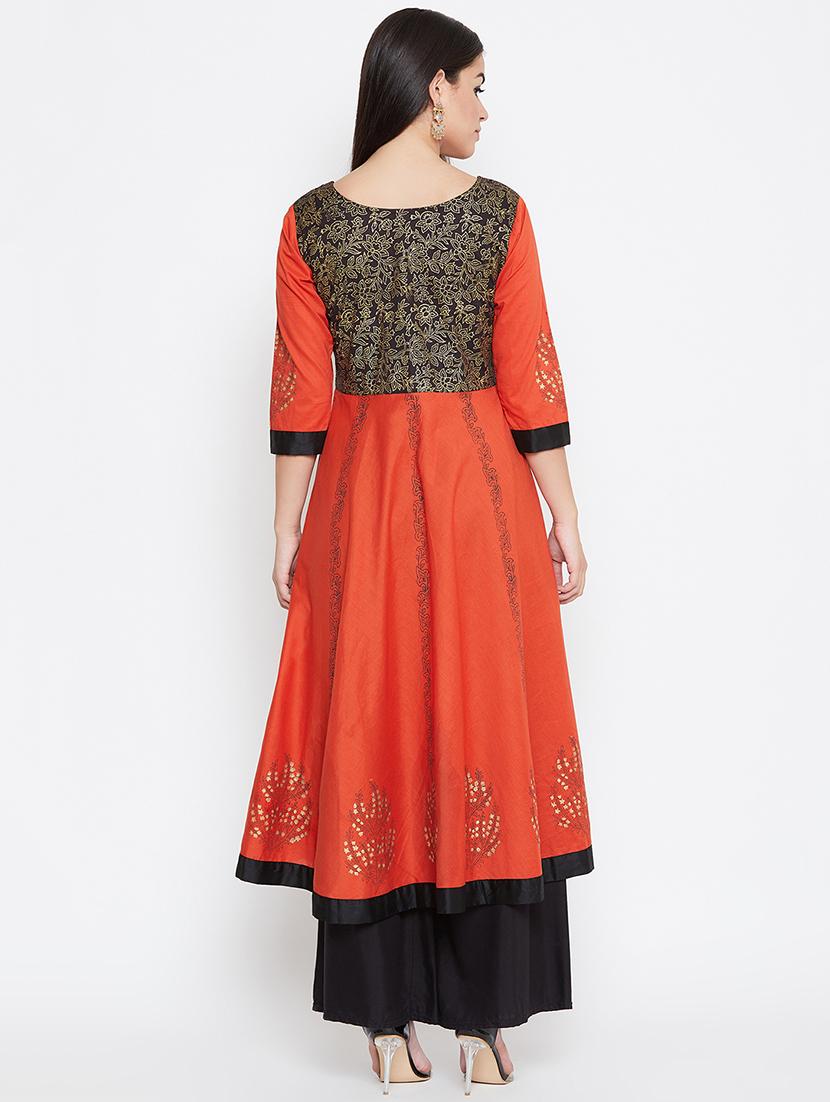contrast yoke flared kurta - 16710705 - Zoom Image - 3